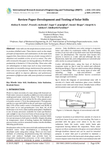 IRJET-    Review Paper-Development and Testing of Solar Stills