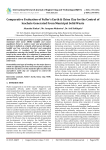 IRJET-Comparative Evaluation of Fuller’s Earth & China Clay for the Control Of Leachate Generated from Municipal Solid Waste