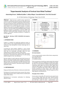 IRJET-    Experimental Analysis of Vertical Axis Wind Turbine