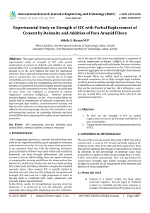 IRJET-Experimental Study on Strength of SCC with Partial Replacement of Cement by Dolomite and Addition of Para Aramid Fibers