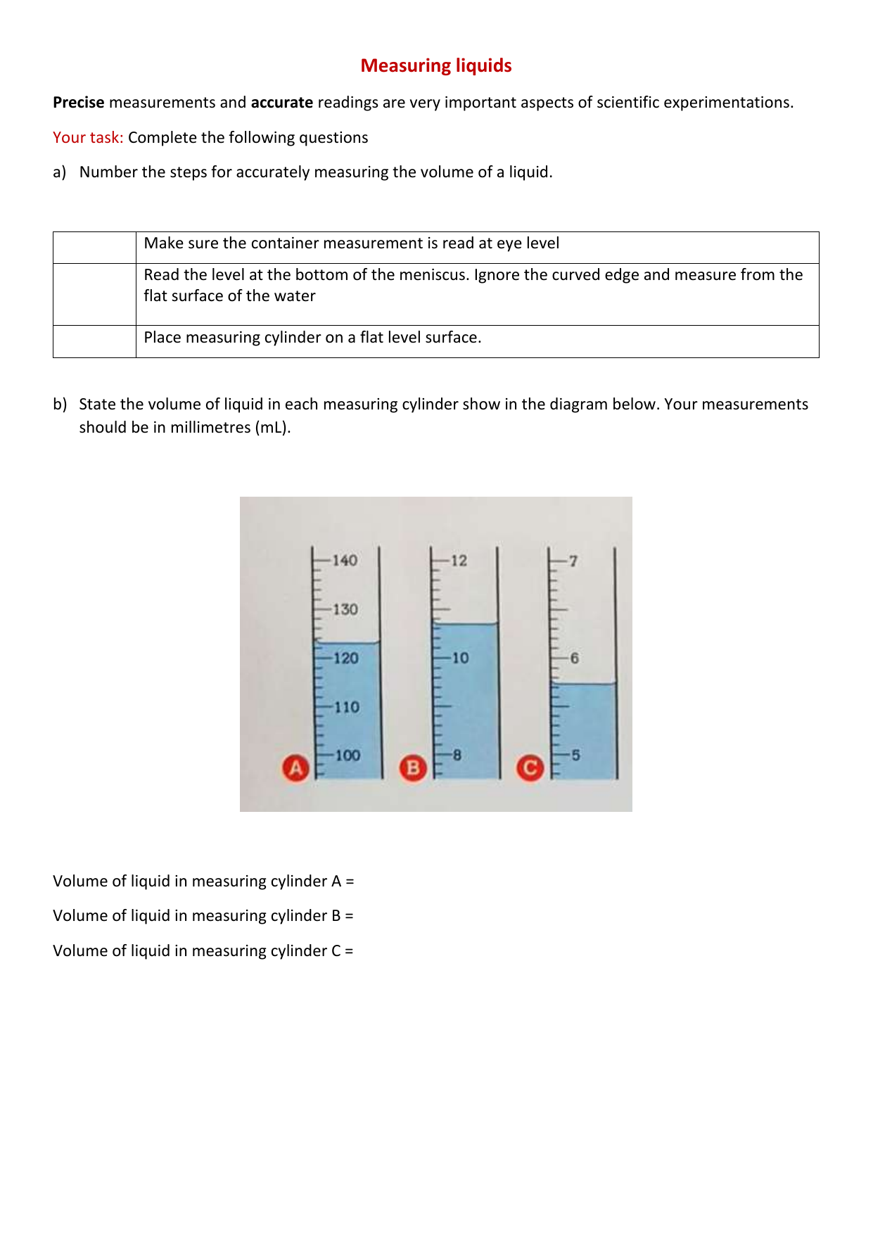 Step 23- Measuring liquids Regarding Measuring Liquid Volume Worksheet