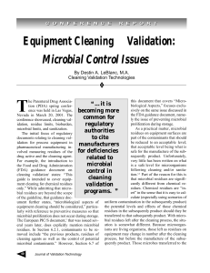 Equipment Cleaning Validation- Microbial Control Issues
