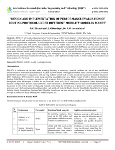 IRJET-Design and Implementation of Performance Evaluation of Routing Protocol Under Different Mobility Model in Manet