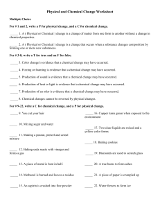 Physical and Chemical Change Worksheet for HW CP