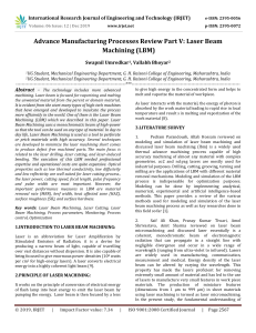 IRJET-    Advance Manufacturing Processes Review Part V: Laser Beam Machining (LBM)
