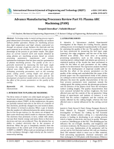 IRJET-    Advance Manufacturing Processes Review Part VI: Plasma ARC Machining (PAM)