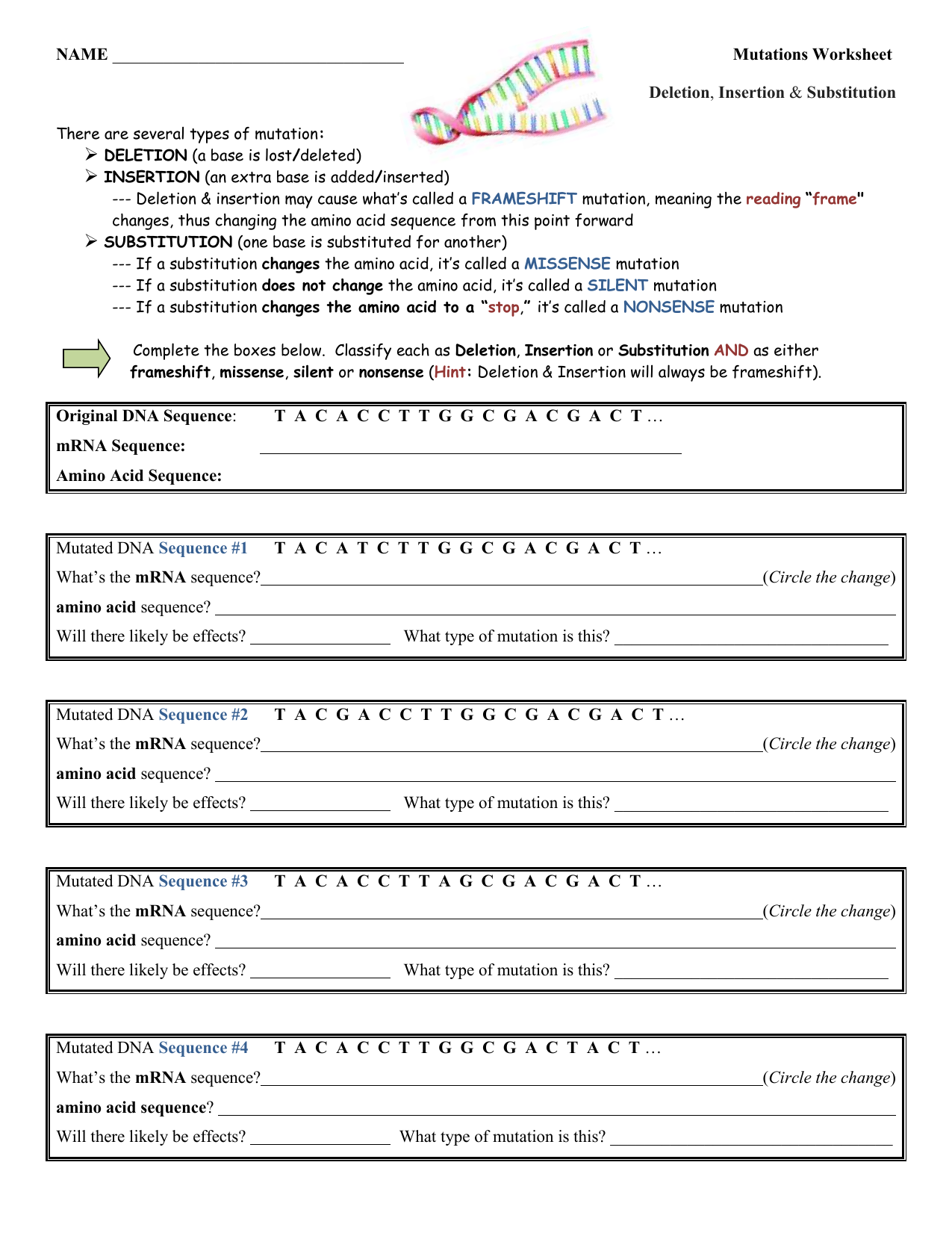 DNA-mutations-worksheet In Dna Mutations Practice Worksheet