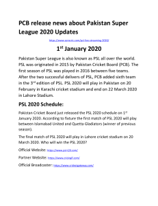 Pakistan Super League 2020 Updates on Zerocric, Cricketgateway & Cricingif