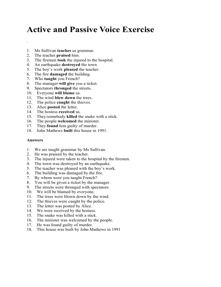Active And Passive Voice Exercise