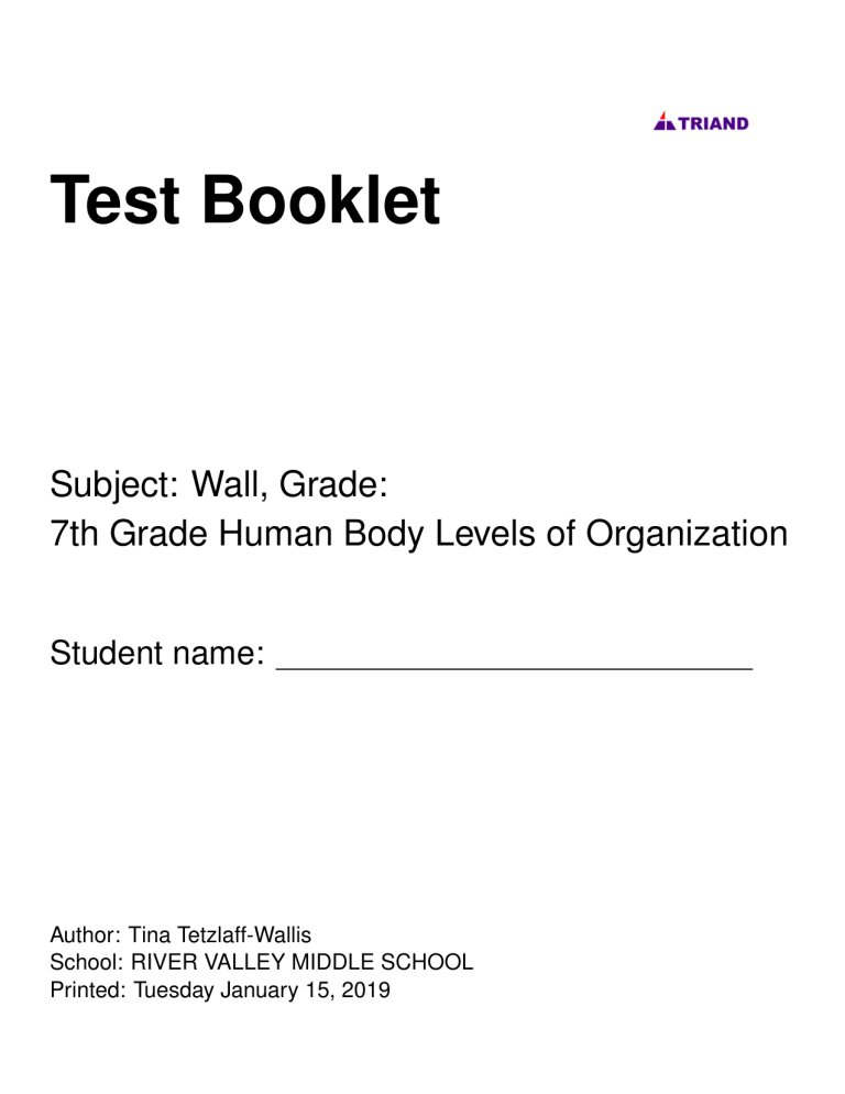 Human Body Levels Of Organization Quiz