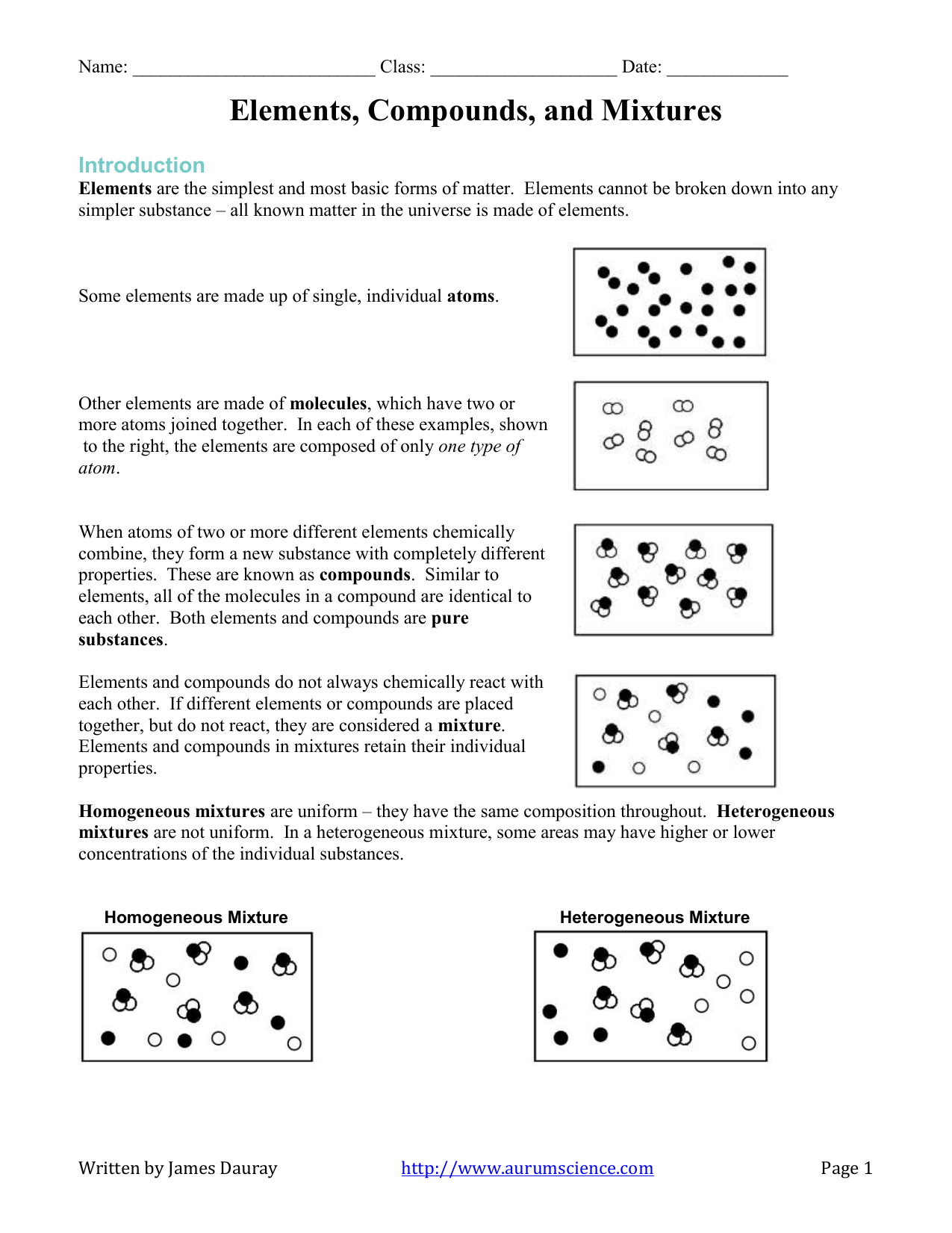 Elements, Compounds, and Mixtures Worksheet Throughout Element Compound Mixture Worksheet