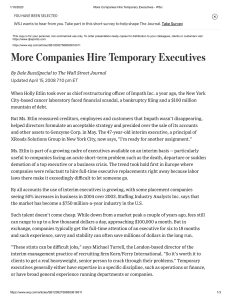 More Companies Hire Temporary Executives - WSJ interim fractional
