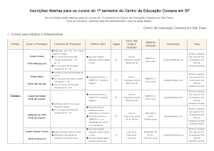 (Portugues)Inscrições Abertas para os cursos do 1º semestre