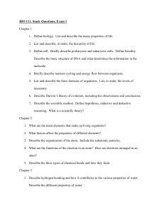 BIO 111 Exam 1 Study Questions