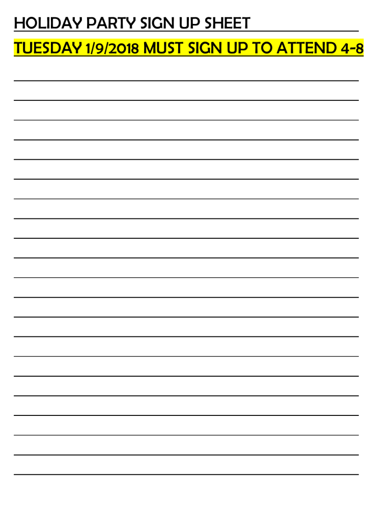 HOLIDAY SIGN UP SHEET 010918