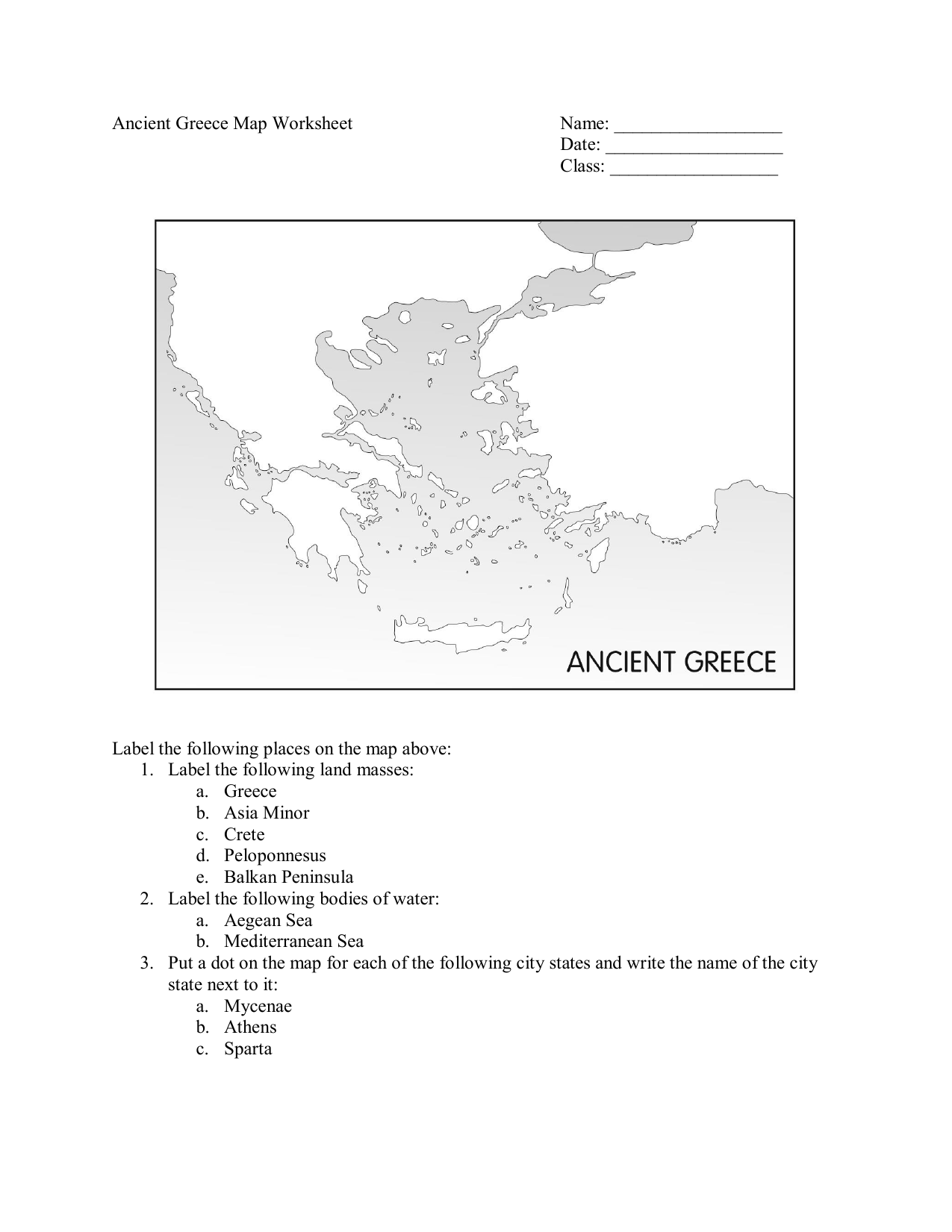 Ancient Greece Map Worksheet With Ancient Greece Map Worksheet