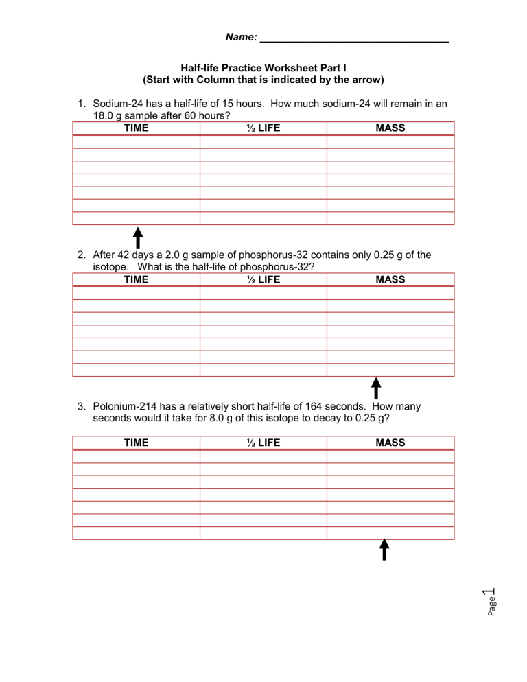 Half Life Grid Worksheet