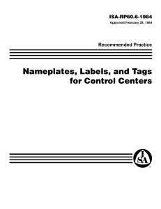 ISA RP_60.6 - Nameplates, Labels, and Tags for Control Centers