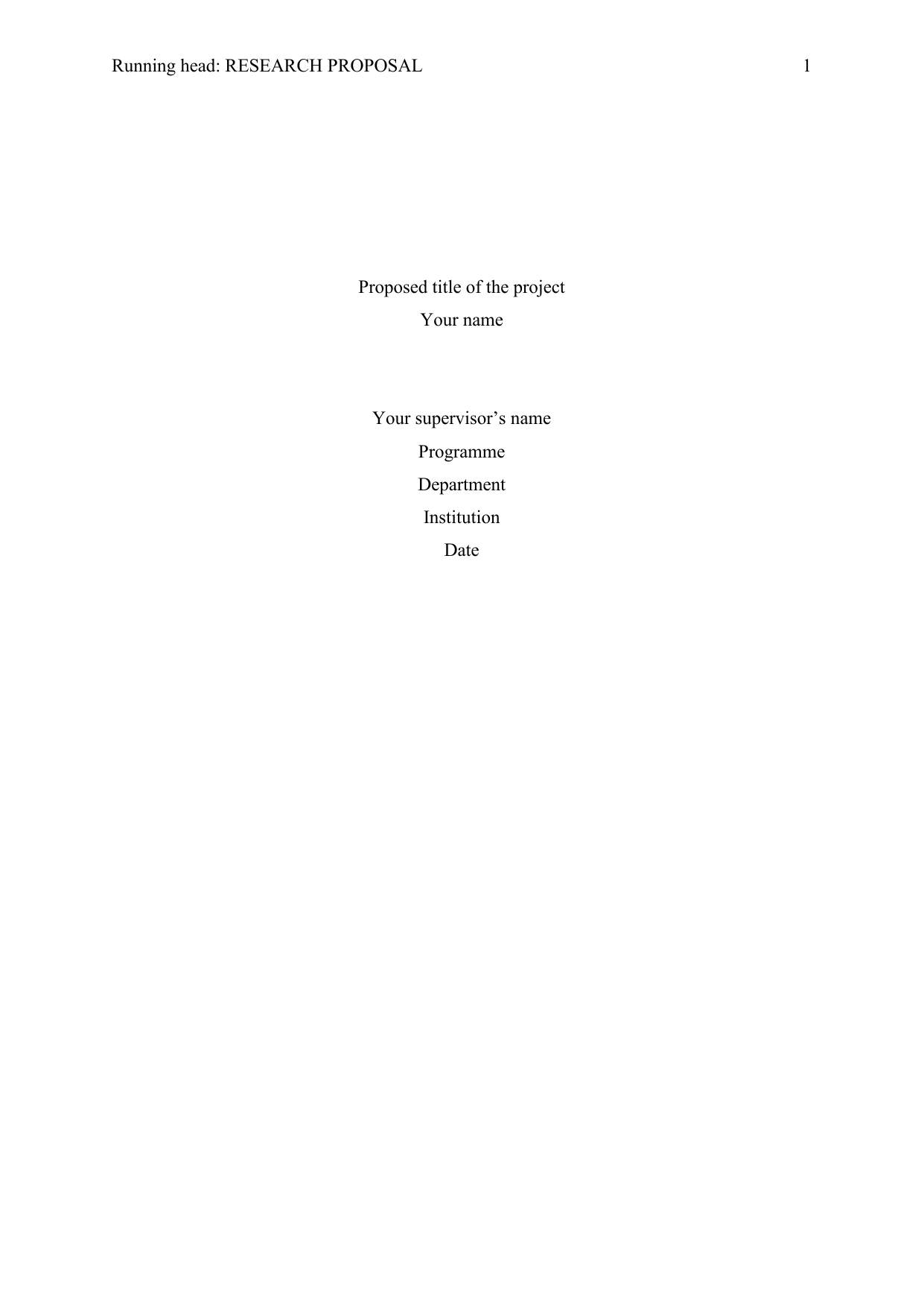 cover page of the research proposal