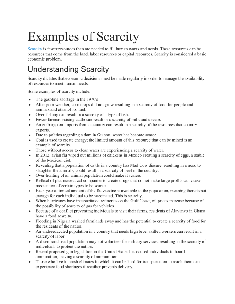 Examples Of Scarcity