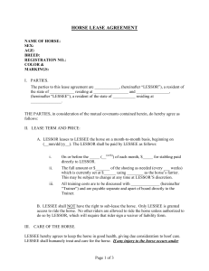 Sample Partial Horse Lease Agreement