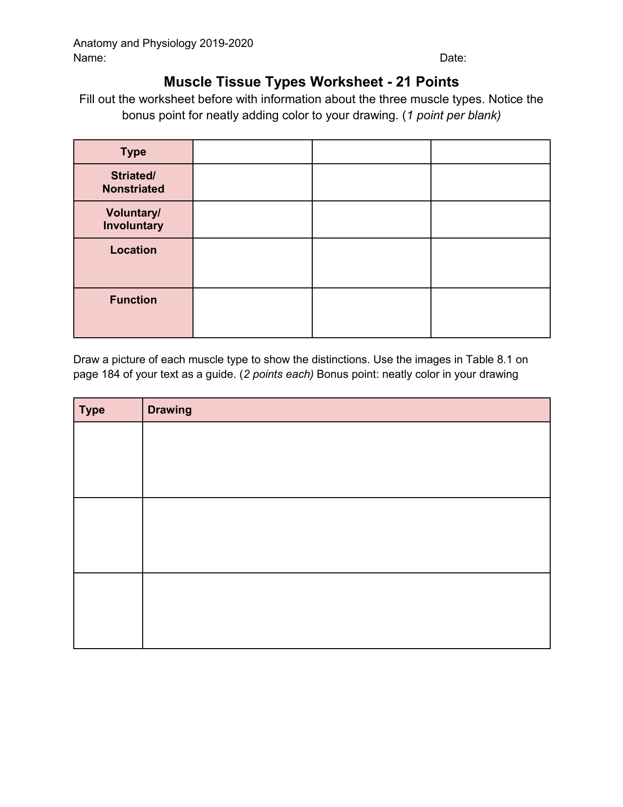 Types Of Tissues Worksheet