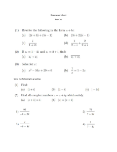 Pre-Calculus Complex Numbers Worksheet