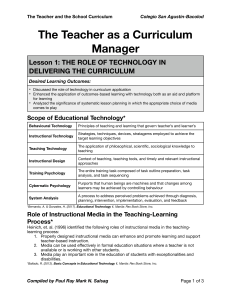 CDV 10 The Teacher as a Curriculum Manager
