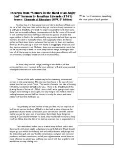 Sinners In the Hands of An Angry God Worksheet