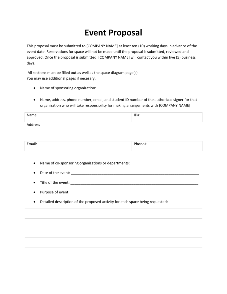 Event Proposal Template Event Proposal Template