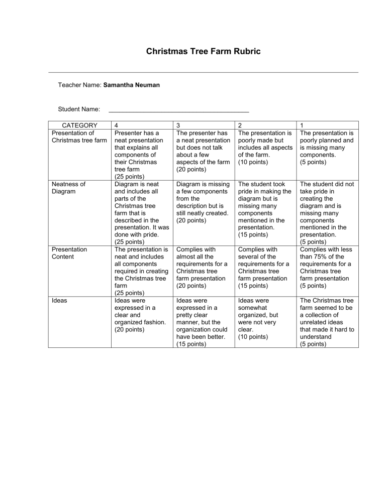 christmas presentation rubrics