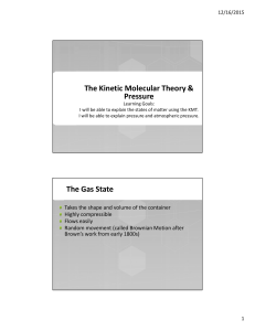 Lesson 2 The Kinetic Molecular Theory & Pressure