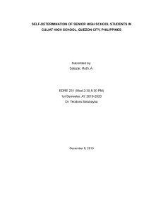 Abstract: Self-determination of Senior High School Students in Culiat High School