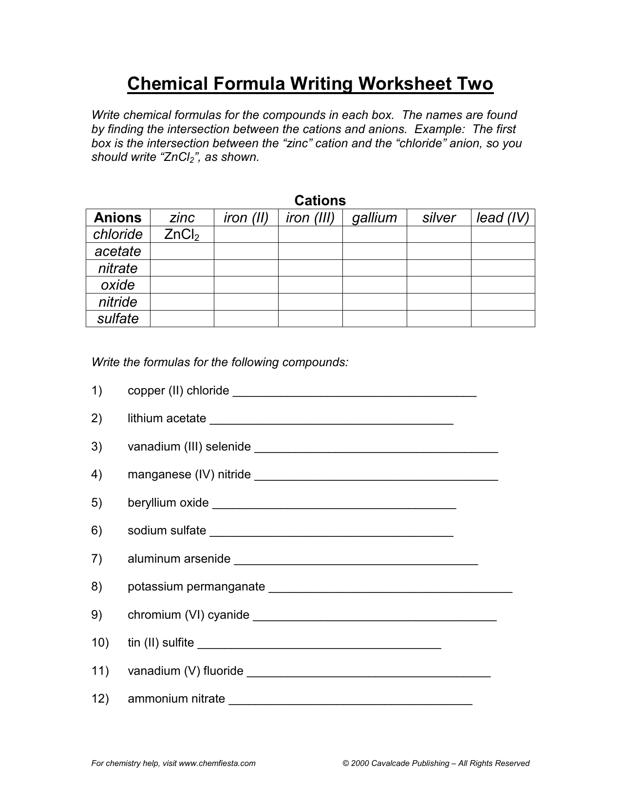 Chemical Formula Writing Worksheet II-revised 11-11 In Chemical Formula Writing Worksheet