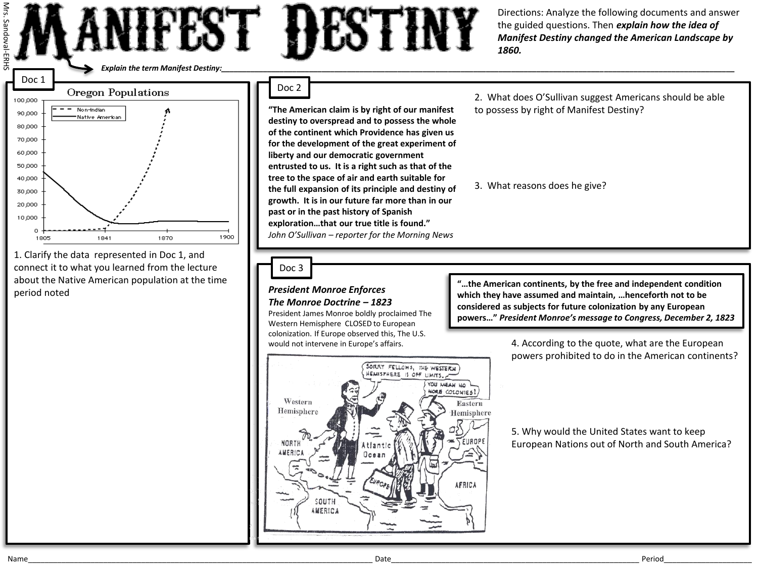 Manifest destiny worksheet