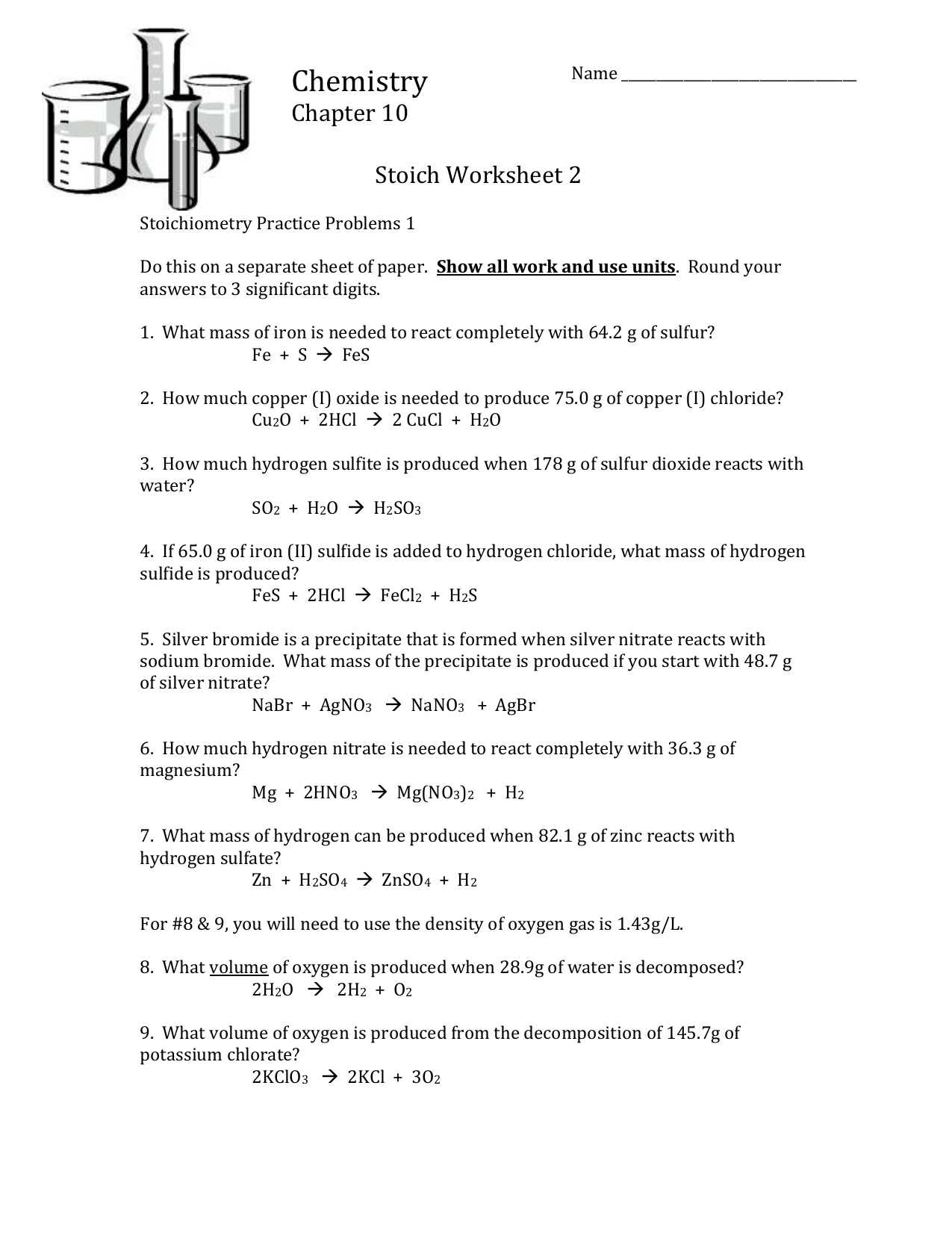 Stoichiometry Practice Problems 1