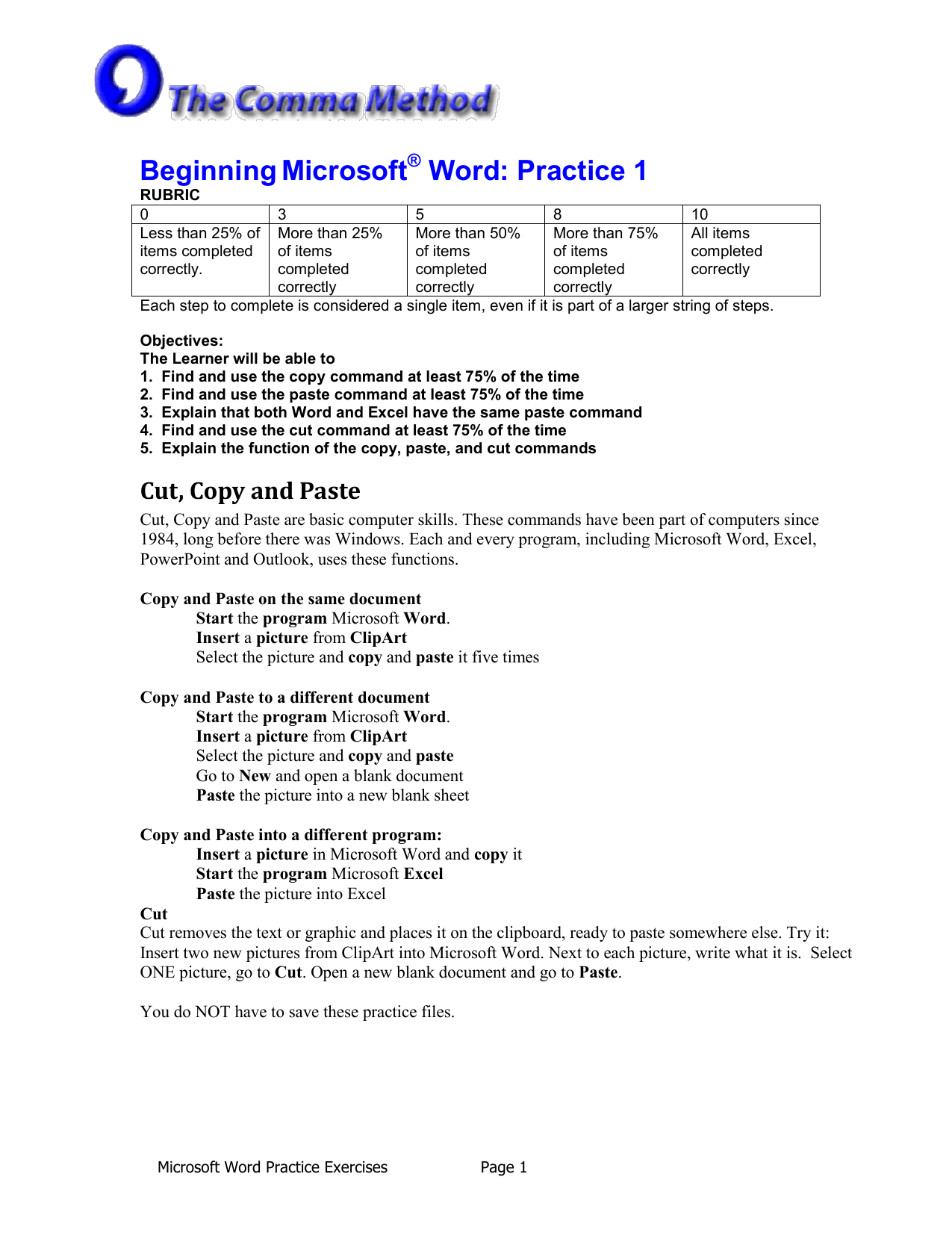 microsoft word basic assignments