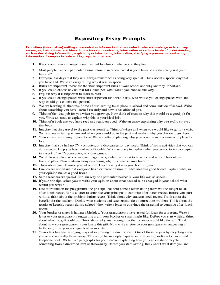 expository essay writing prompts