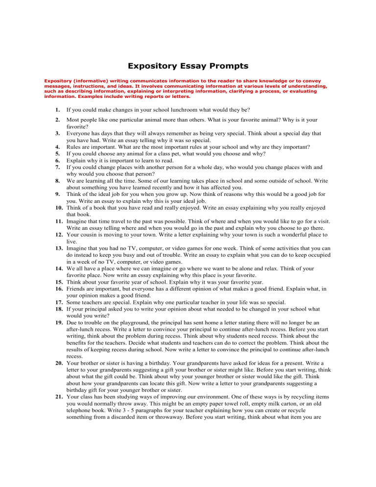 Expository Essay Prompts