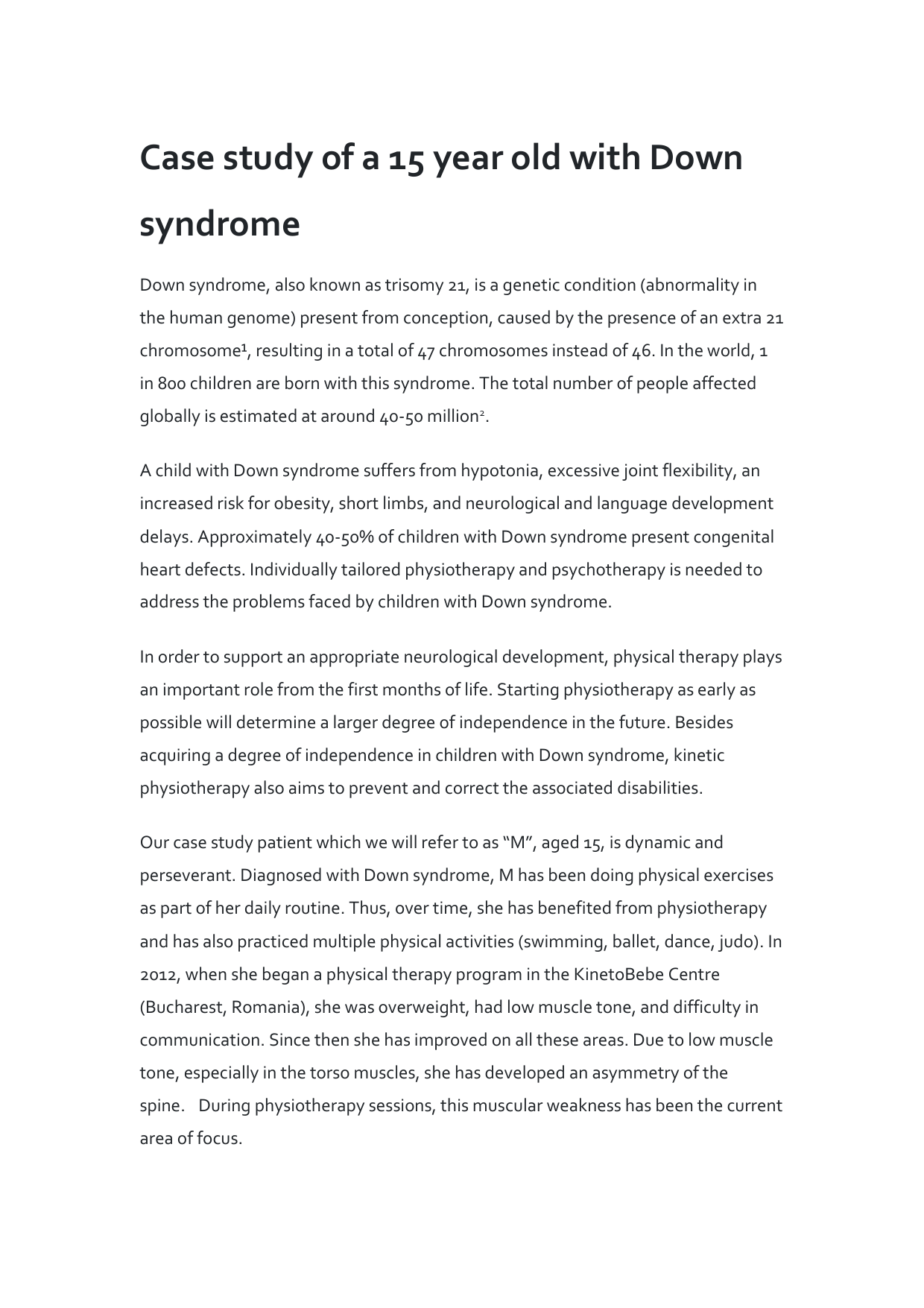 case study of a 3 year old with down syndrome