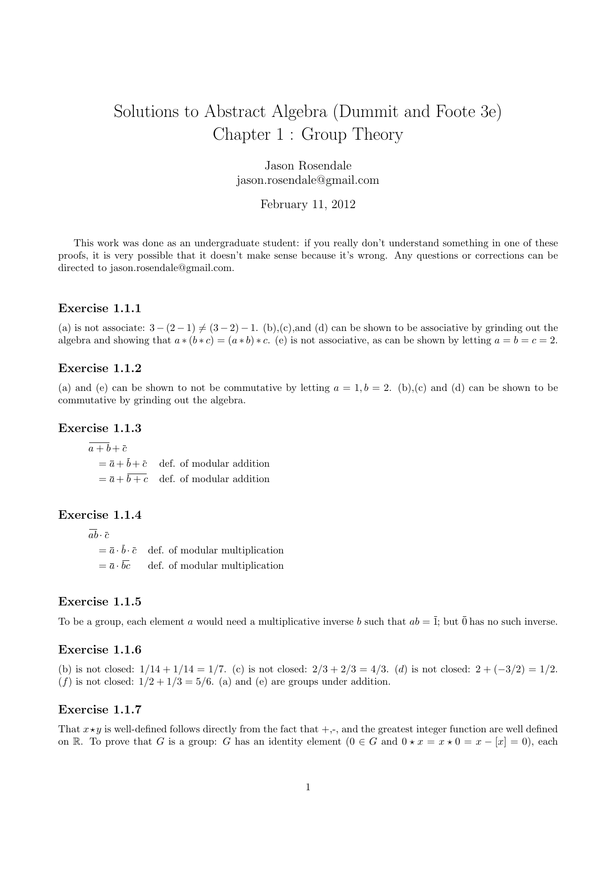 Solutions To Abstract Algebra Chapter 1 Dummit And Foote 3e
