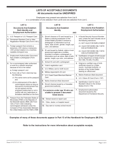 Acceptable Documents List for I-9