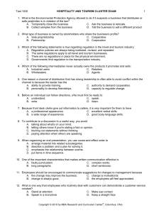 Hospitality & Tourism Cluster Exam