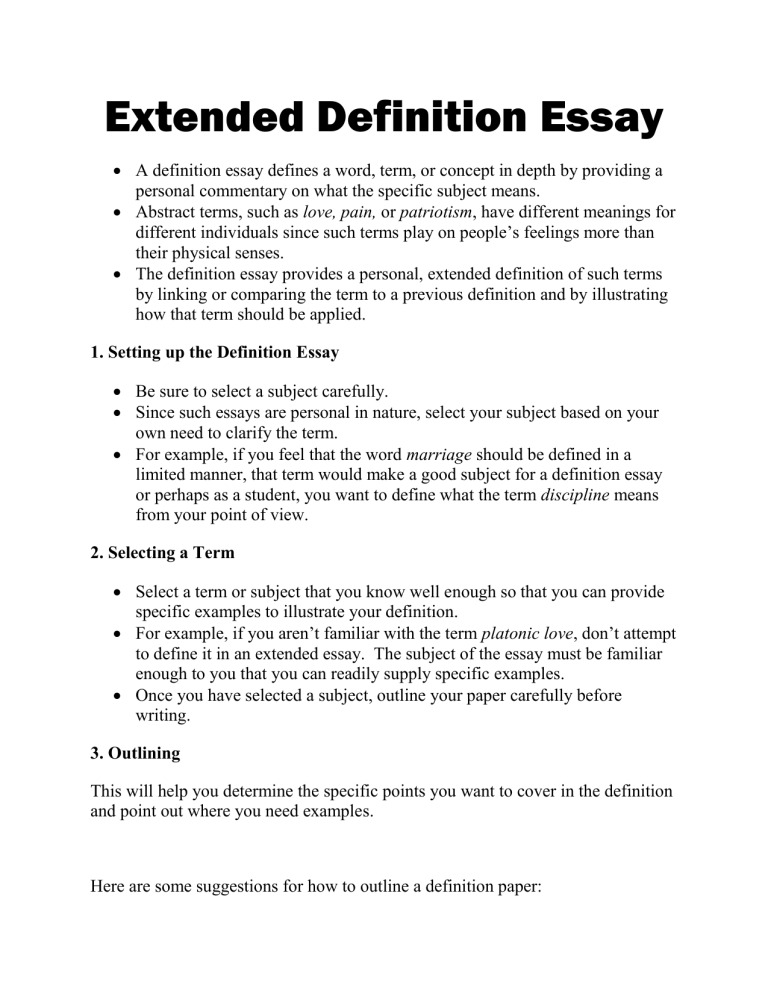 ideas for an extended definition essay