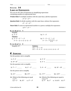 Exponents -  McGraw-Hill-MathMatters 1  An Integrated Program, Reteaching Workbook(2005)