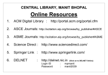 Manit Library MANIT Bhopal Library: Online Resources List