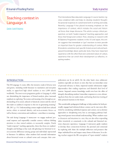 (IB Journal of Teaching Practice, Volume 1, Issue 1) Dan Shiffman - Teaching context in Language A-International Baccalaureate