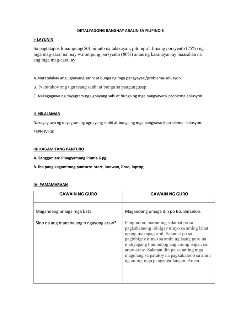 Sanhi At Bunga Detailed Lesson Plan Slideshare Bungapino