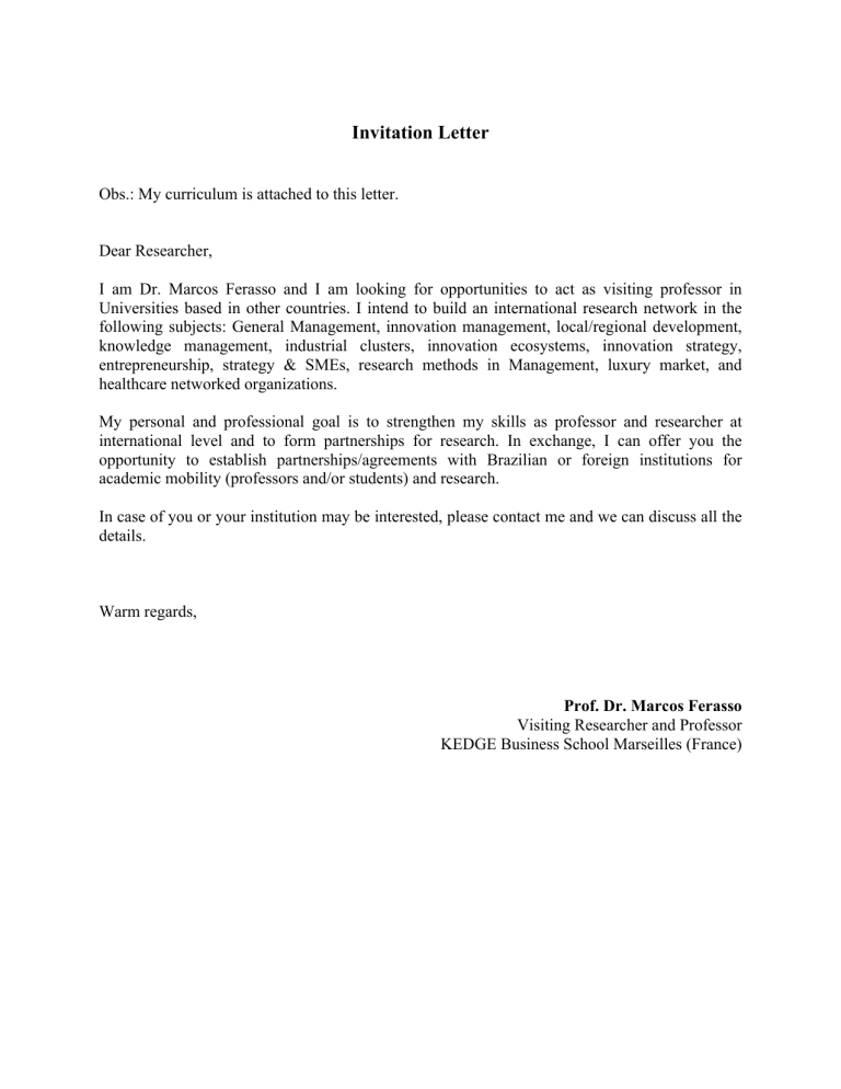 invitation letter for laboratory visit