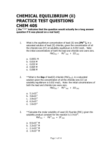Chemical Equilibrium & Solubility practice test questions